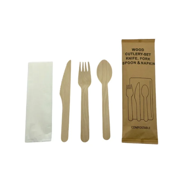 Airline Disposable Wooden Cutlery Set 4 in One